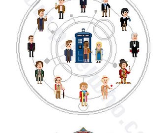 17 Doctors with TARDIS and Gallifreyan Symbol [8-Bit Pixel Art Style] - UPDATED 2025