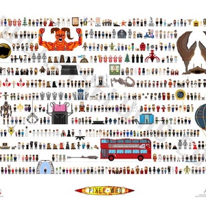May include: A pixel art illustration of characters and objects from the Doctor Who television series. The image features the Doctor, companions, monsters, and iconic locations from the show. The title "PIXEL WHO" is displayed at the bottom of the image.