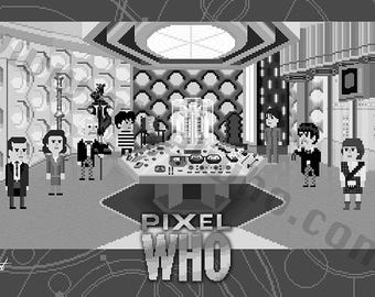 1st and 2nd Doctors' Console Room Print [8-Bit Pixel Art Style]