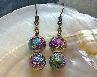 Rainbow Plated Lava Stone Earrings