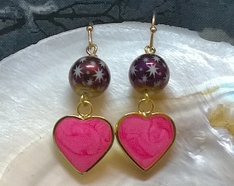 Pink Hearts and Starry Skies Earrings