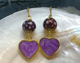 Purple Hearts and Starry Skies Earrings - Set Number 2