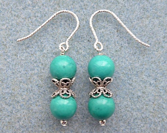 Turquoise Drop Earrings with Silver Sparkle Ear Wires