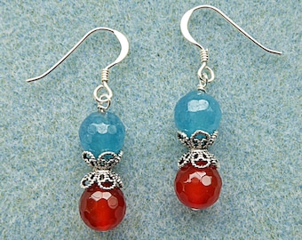 Agate and Carnelian Drop Earrings with Sterling Silver