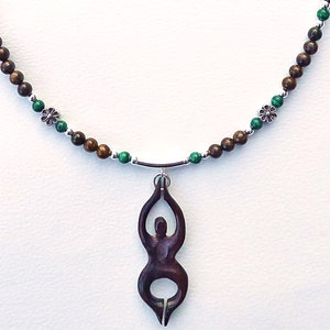 Goddess Necklace, Bronzite, Wood and Malachite with Sterling Silver image 1