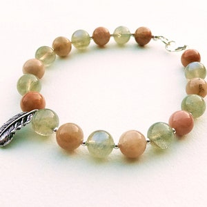 Labradorite and Sunstone Feather Charm Bracelet with Sterling Silver Clasp image 3