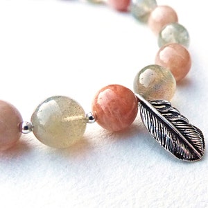 Labradorite and Sunstone Feather Charm Bracelet with Sterling Silver Clasp image 2