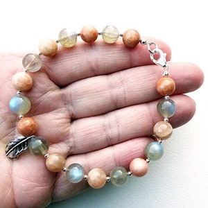 Labradorite and Sunstone Feather Charm Bracelet with Sterling Silver Clasp image 5