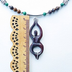 Goddess Necklace, Bronzite, Wood and Malachite with Sterling Silver image 8