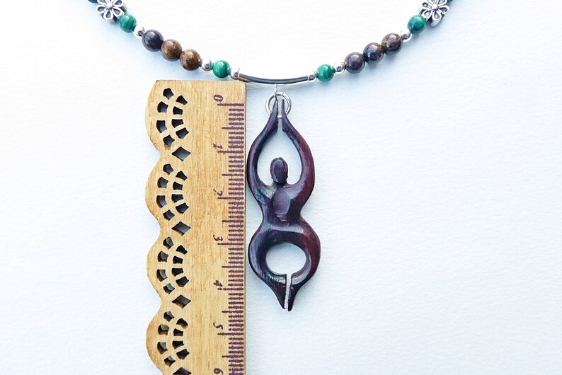 Goddess Necklace, Bronzite, Wood and Malachite with Sterling Silver image 8