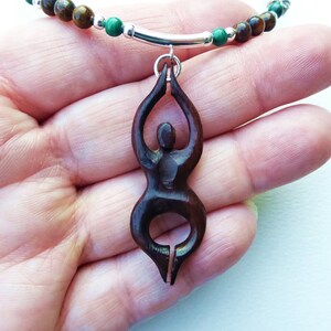 Goddess Necklace, Bronzite, Wood and Malachite with Sterling Silver image 7