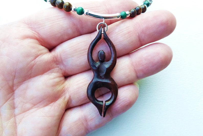 Goddess Necklace, Bronzite, Wood and Malachite with Sterling Silver image 7