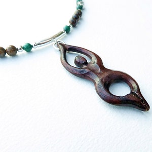 Goddess Necklace, Bronzite, Wood and Malachite with Sterling Silver image 4