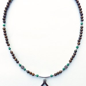 Goddess Necklace, Bronzite, Wood and Malachite with Sterling Silver image 2