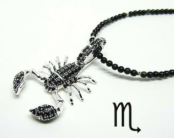 Scorpion Necklace with Blue Tigers Eye, Scorpio Gift, November Birthday