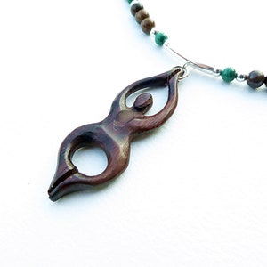 Goddess Necklace, Bronzite, Wood and Malachite with Sterling Silver image 3