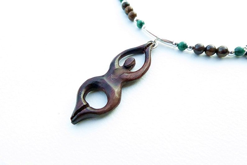 Goddess Necklace, Bronzite, Wood and Malachite with Sterling Silver image 3