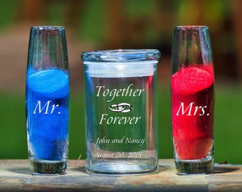 3pc Unity Sand Set ~ FREE SAND ~ Together Forever Rings ~ Wedding Sand Ceremony ~ Laser Etched Personalized Unity Set ~ Customized Sand Set