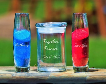 Personalized Family Unity Sand Ceremony Set~ Together Forever~ 4, 5, 6 Piece Sets for a family of 3, 4, or 5 with Lid.  Custom Laser Etched