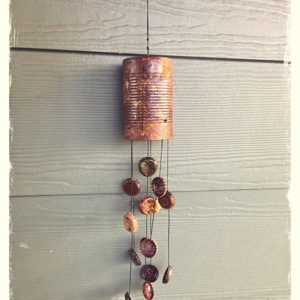 Bottle Cap Windchime! Post Apocalyptic Distressed Wasteland Currency Wind Chime Industrial Art Rusty Bottlecaps Gamer Fallout Garage Decor