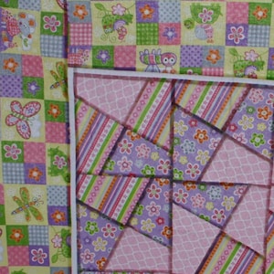 Unfinished Quilt Top Ready to Quilt Lap Throw Baby Girl Quilt Blanket Purple Green Pink Twister