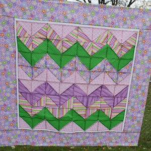 Unfinished Quilt Top Ready to Quilt Lap Throw Baby Quilt Blanket Chevron Daisy Purple Green Pink