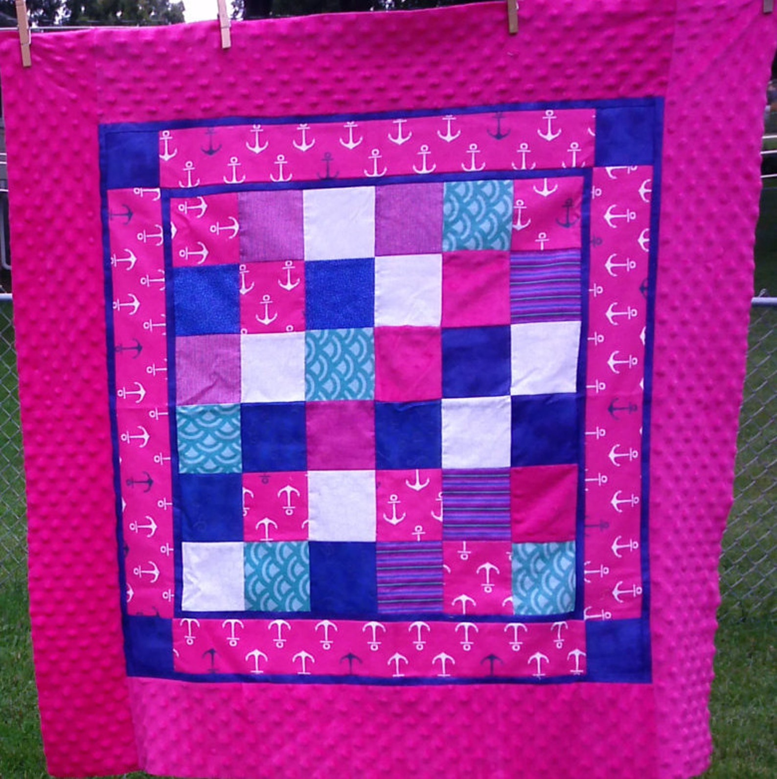 Unfinished Quilt Top DIY Baby Quilt Kit Ready to Quilt Nautical Anchors