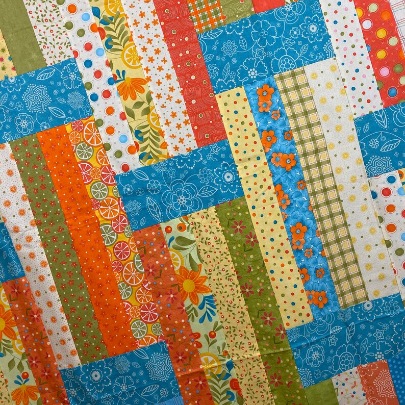 Modern Twinsize Quilt Handmade Blanket Unfinished Quilt Top, Ready to