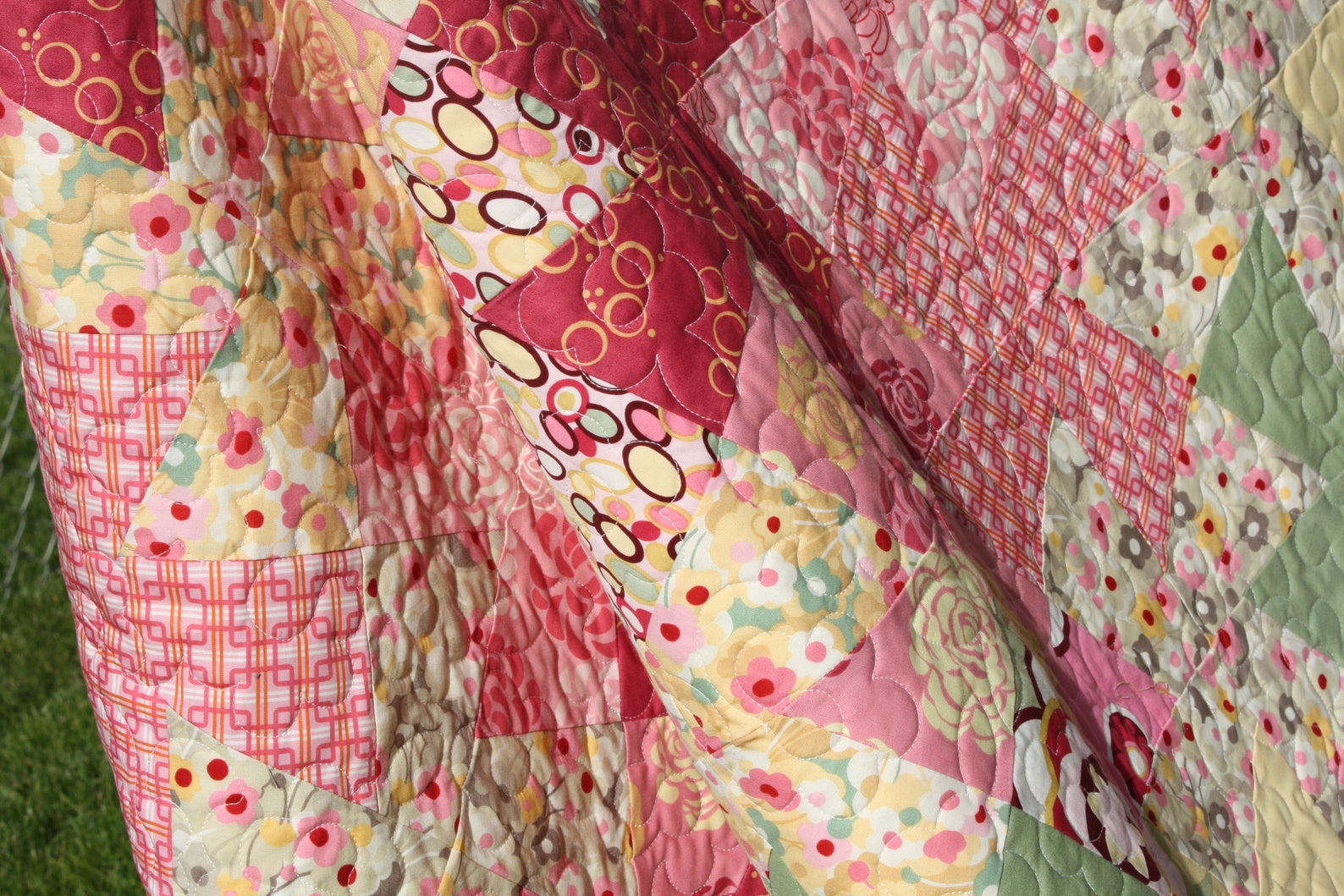 Twin Quilt Bedding for Girl Pink Green White Handmade Twister Etsy