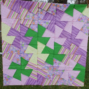 Unfinished Quilt Top Ready to Quilt Lap Throw Baby Girl Quilt Blanket Purple Green Pink Twister