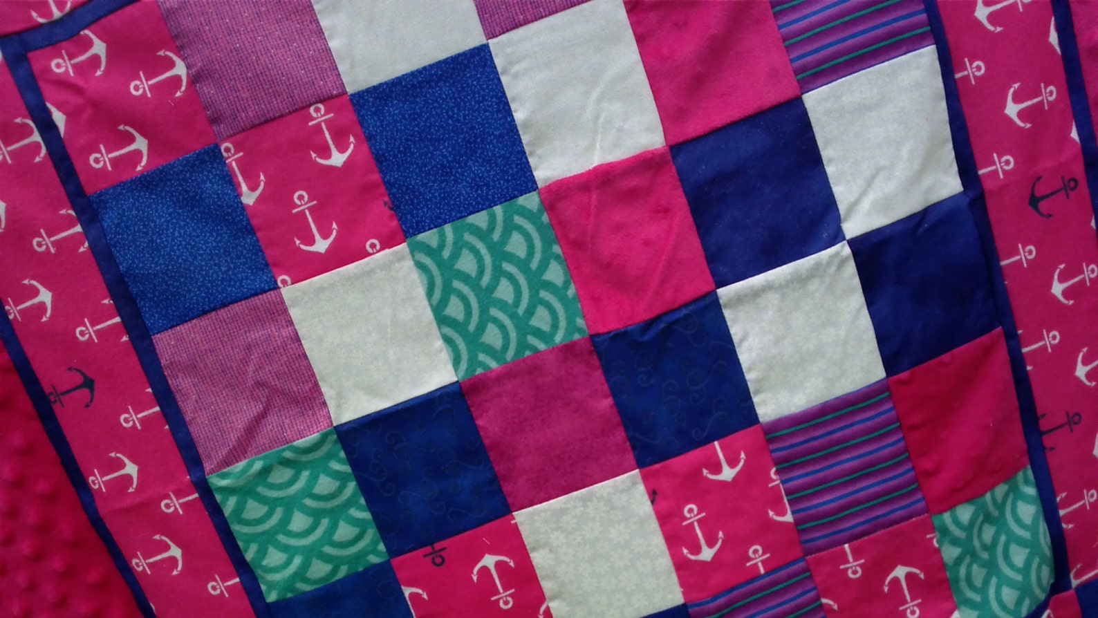 Unfinished Quilt Top DIY Baby Quilt Kit Ready to Quilt Nautical Anchors