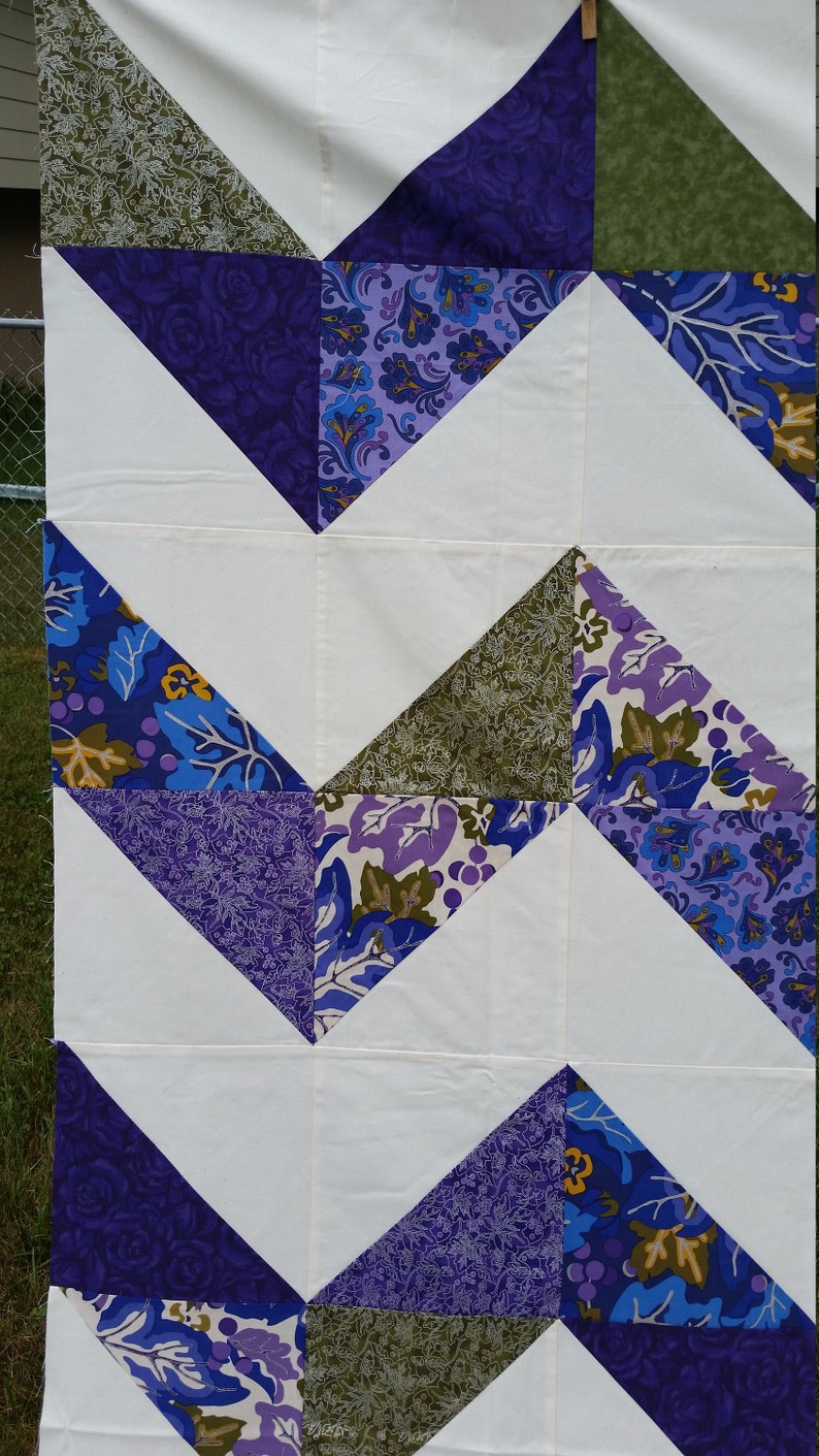 Unfinished Quilt Top, Modern Queen Quilt, Chevron Pattern, Queen Quilt