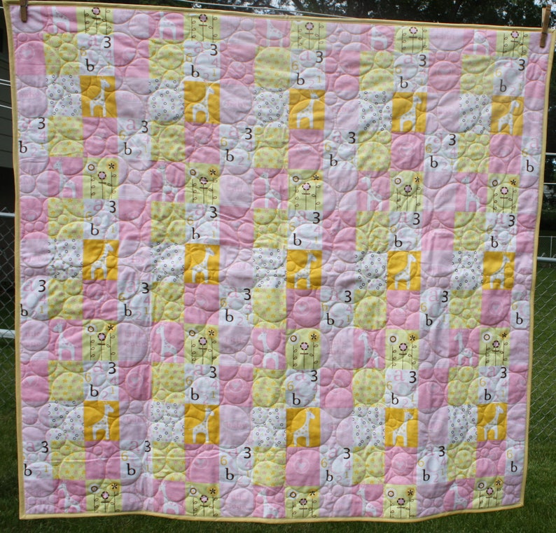Baby Girl Blanket, Handmade Modern Baby Girl Quilt, Nursery, Shower