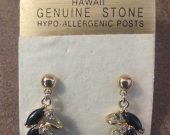 Black Onyx Stud Earring Overall size 8x13mm - Coral Supply Hawaii - New Old Stock!