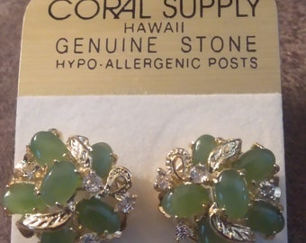 Nephrite Jade Stud Earrings from Coral Supply Hawaii - New Old Stock!