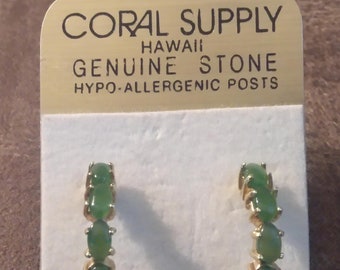 Nephrite Jade Stud Earrings from Coral Supply Hawaii - New Old Stock!
