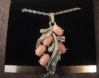 Angel Skin Coral Pendant necklace  15x25mm Cabochon Coral Supply Hawaii - New Old Stock!