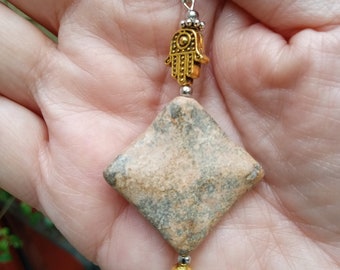 Pendulum Ocean Jasper Hamsa - Handmade & designed here!  Perfectly weighted, balanced healing metaphysical - exceptional quality!