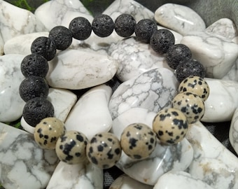 Dalmatian Jasper and Lava 10mm Gemstone Stretch Bracelet