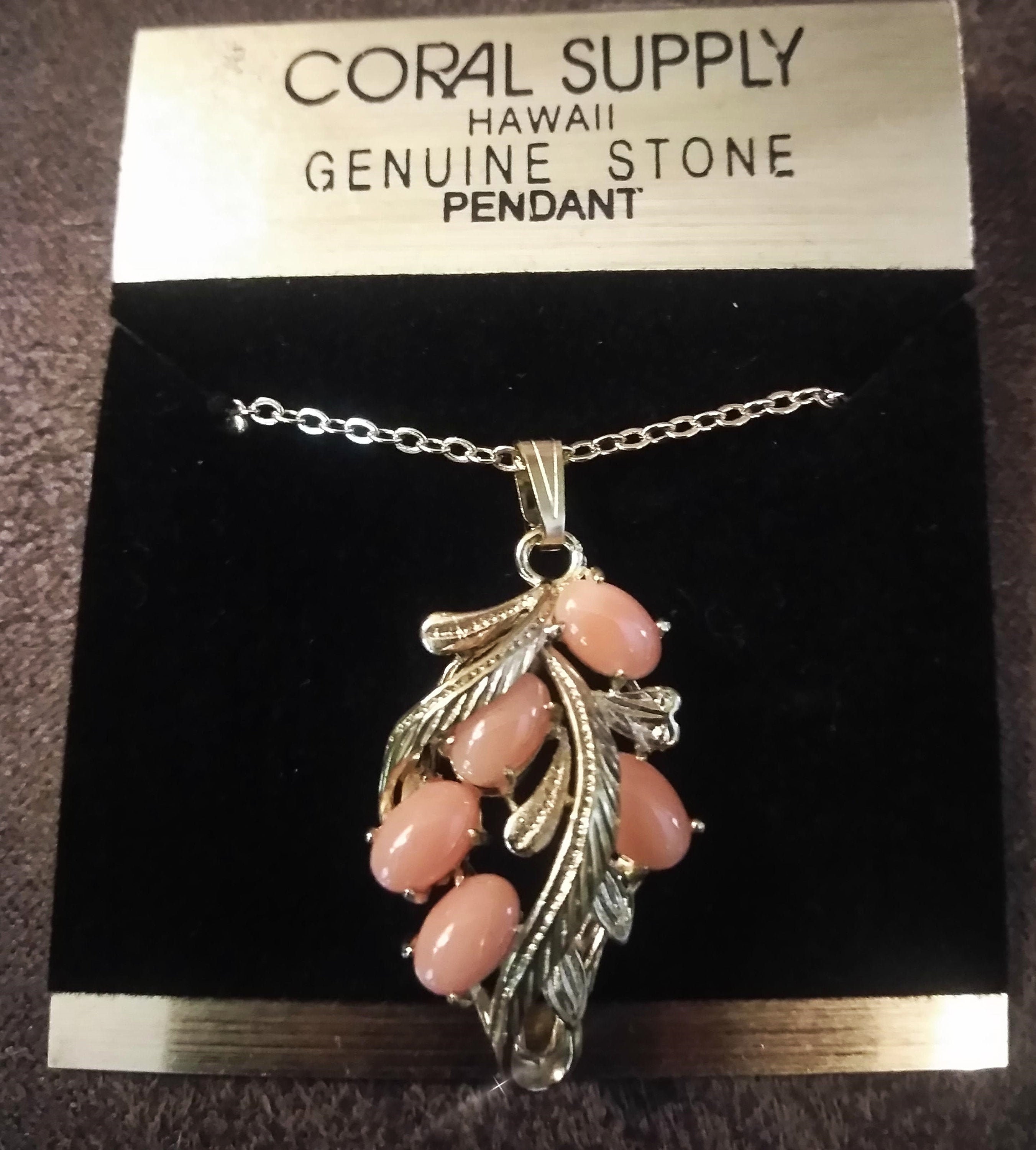 Angel Skin Coral Pendant Necklace 15x25mm Cabochon Coral Supply Hawaii