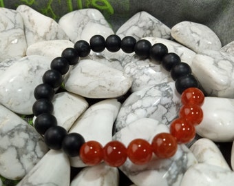 Red Agate with Matte Obsidian 8mm Gemstone Stretch Bracelet