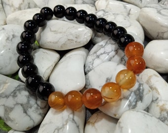 Obsidian and Carnelian 8mm Gemstone Stretch Bracelet