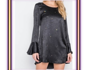 Formal Princess Bell Sleeve Rhinestone Mini Dress - M, L - Brand New!