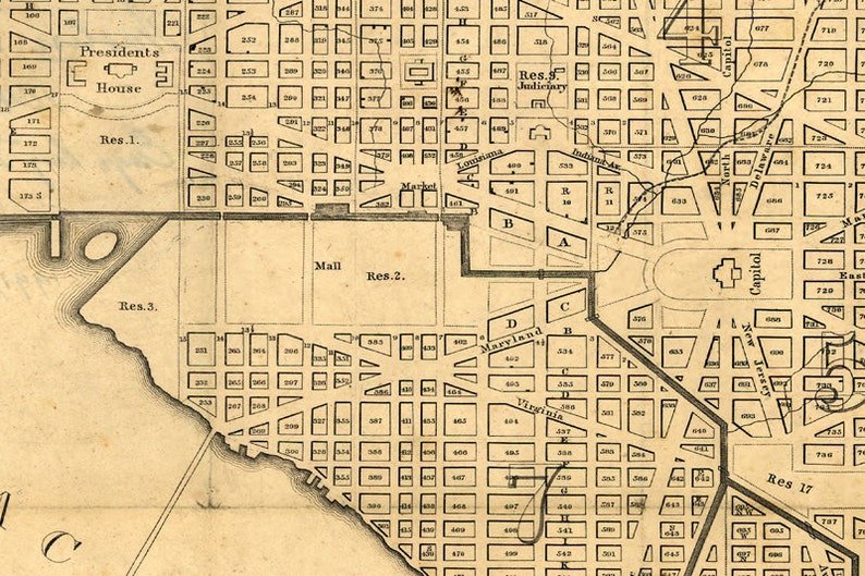 1846 Washington DC Vintage Map Canvas Print image 3