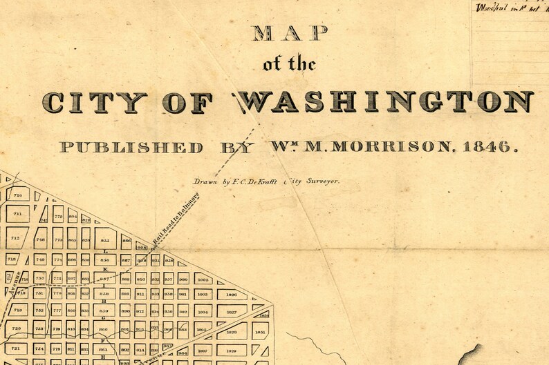 1846 Washington DC Vintage Map Canvas Print image 2