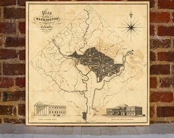 1819 Washington DC Vintage Map Canvas Print