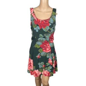 Vtg 90s Betsey Johnson P XS Green Pink Floral Rose Fit & Flare Mini Dress