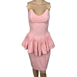 Vtg 80s Betsey Johnson Punk Label M Barbie Pink Strapless Peplum Dress