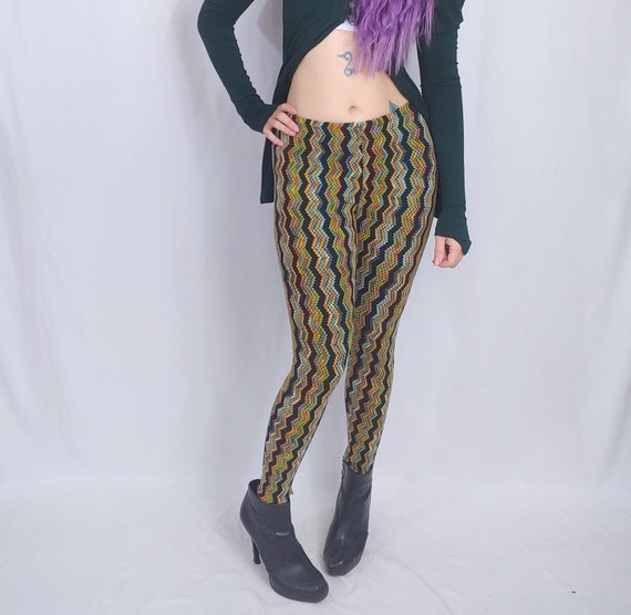 Vtg 90s Betsey Johnson Zig Zag Chevron Retro Leggi