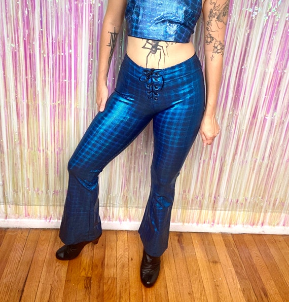 Vtg 90s Betsey Johnson Blue Holographic Liquid Met